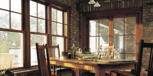 Andersen 400 Series wood interior windows in dining room