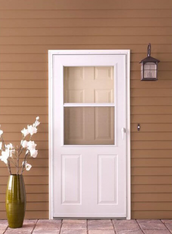1/2 Light Panel Ventilating white storm door with white hardware