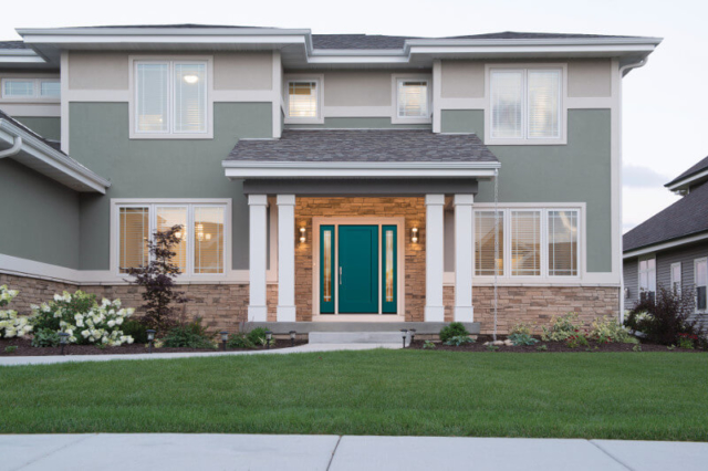 Smooth-Star Door; Clear Glass with GBGs, Shaker 1-panel, Prairie grilles, Sherwin Williams Blue Nile (SW6776) | S1100 & S2009SL