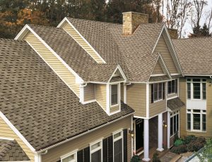 Home with brown asphalt shingles