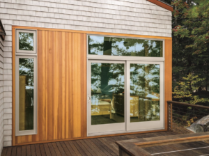 Sliding glass doors leading out to a deck