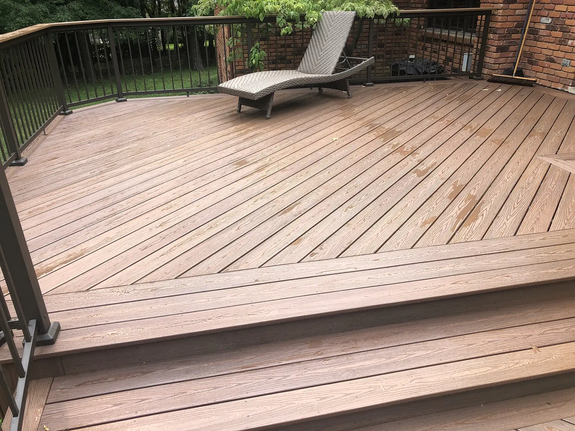multi-level deck ideas - multi-level deck with angled deck boards and metal deck railing - Multi-level deck designs